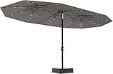15FT Outdoor Patio Umbrella,Double-Sided Rectangle Market Umbrella with 36 LED Solar Lights & Base,UV50+ Weather-Resistant Oversized Outdoor Umbrella,Crank Lift,3-Way Shade for Pool,Garden,Backyard