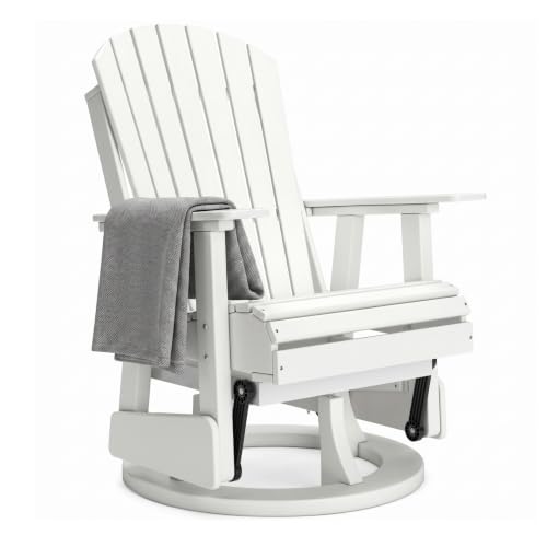 Image of Signature Design by Ashley Hyland Wave Outdoor Casual Swivel Glider Adirondack Chair with 360-Degree Swivel, Weather Resistant HDPE, 18 inch Seat Height, White