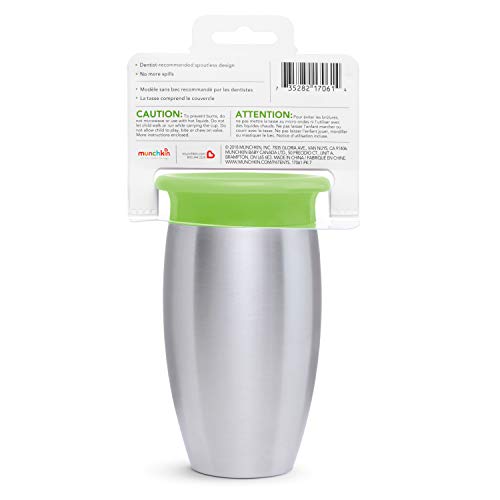 Image of Munchkin Stainless Steel Sippy Cups for Toddlers 1-3, Spill Proof Miracle 360 Cup, Insulated, Green, 10 Ounce (Pack of 12)