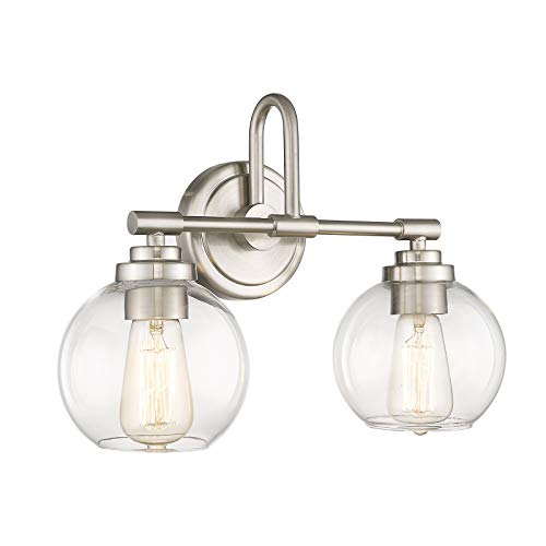 AKEZON 2-Light Bathroom Light Fixtures, Brushed Nickel Bathroom Vanity Lights with Clear Glass Shade, KW-7219-2