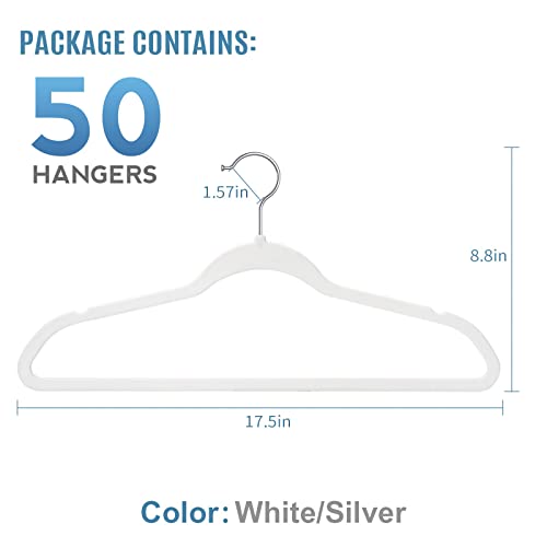 Timmy Hangers Non-Slip Velvet Hangers - Suit Hangers (50-Pack) Ultra Thin Space Saving Coat Hanger And Heavy Duty Clothes Hangers Hold Up-To 10 Lbs-White/Silver #TOP1
