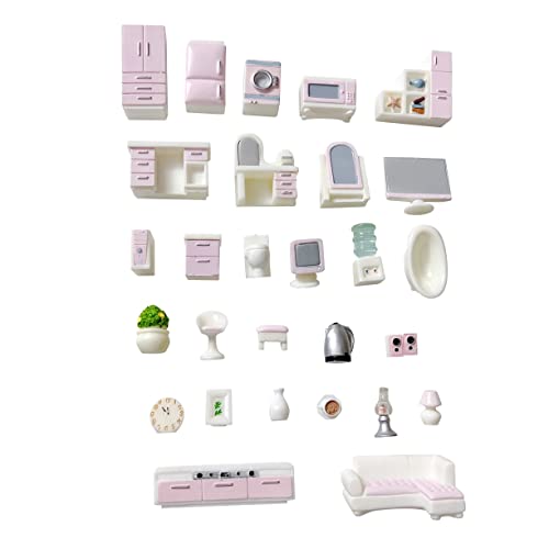 Anrher 28Pcs Pink Miniature Resin Furniture Sets For Doll House Pretend Game Toys Diy Birthday Party #TOP2