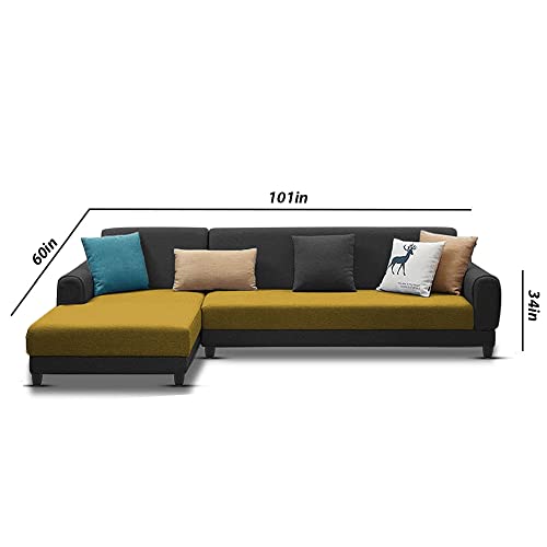 Image of Kraven LHS 6 Seater L Shape Sofa Set for Living Room (Yellow Black Fabric)