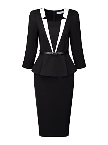 Women's Office Dress 3/4 Sleeve Notch Collar Work Sheath Dresses