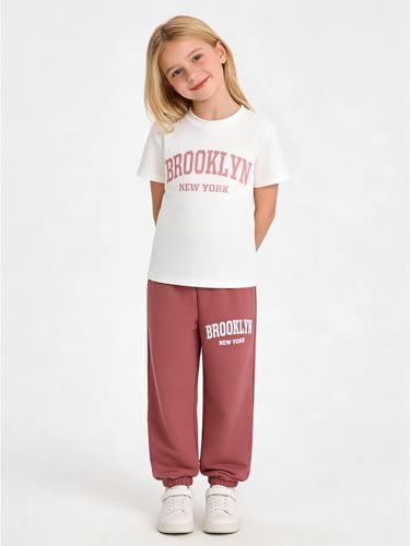 Image of Girls 4 Pieces Outfits Short Sleeve Printed Tee Tops and Pants Set 4-12Y