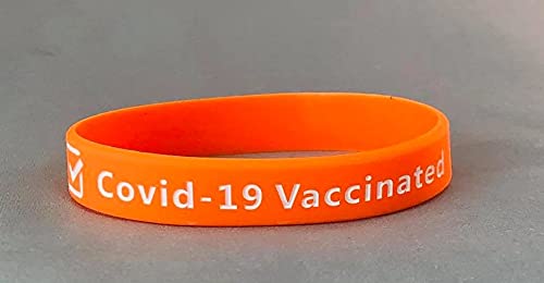 Covid-19 Vaccination Durable Silicone Wristband (Orange with White Letters) | Pack of 5 |