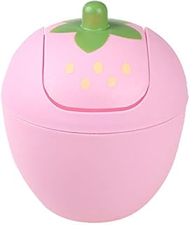 Cabilock Cute Strawberry Desk Trash Can Small Plastic Storage Baskets Counter Top Garbage Can Kawaii Trash Bin Pen Holder Desk Organizer with Swing Lid for Home Car Pink