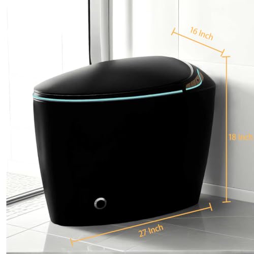 Inodoro inteligente con bidet integrado, inodoro monobloque con apertura y cierre automático, negro moderno de 10 pulgadas con sensor de pie y pantalla LED, 1,28 GPF por descarga, asiento calefactado y luz nocturna miniatura 2
