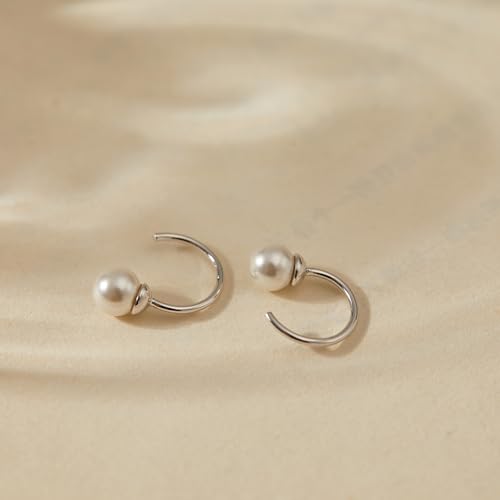 Image of CHIC & ARTSY 925 Sterling Silver Half Hoop Earrings for Women, Small Huggie Hoops Set with Ball Bar Star Moon Cross & Pearl, Lightweight Comfort Fit Everyday & Sleep Earrings