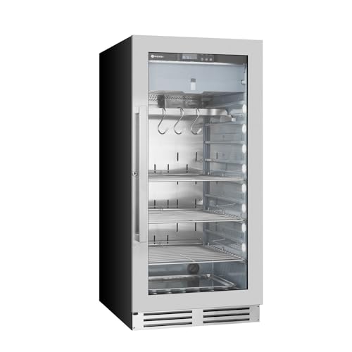 HENDI Armario de maduración y secado para carnes, cámara de maduración en seco, vitrina expositora para madurar carnes, 233L, 220-240V, 170W, 595x760x(H)1270mm, vidrio templado, acero inoxidable 18/10