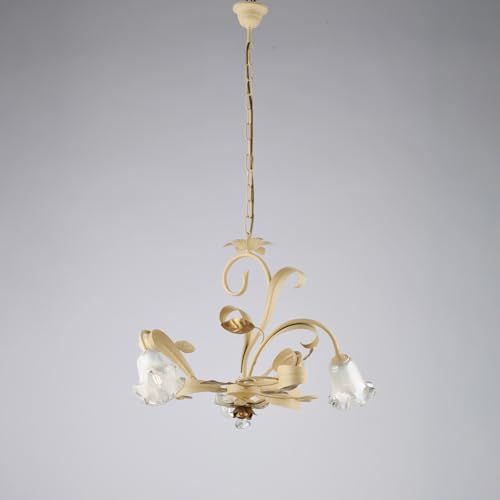 Lustre en fer laqué ivoire 3 lumières Cesto d.59 BL274-3-AV