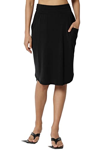 Themogan Women's Casual Elastic High Waist Straight Jogger Knee Midi Skirt With Pockets Black Xl #TOP11