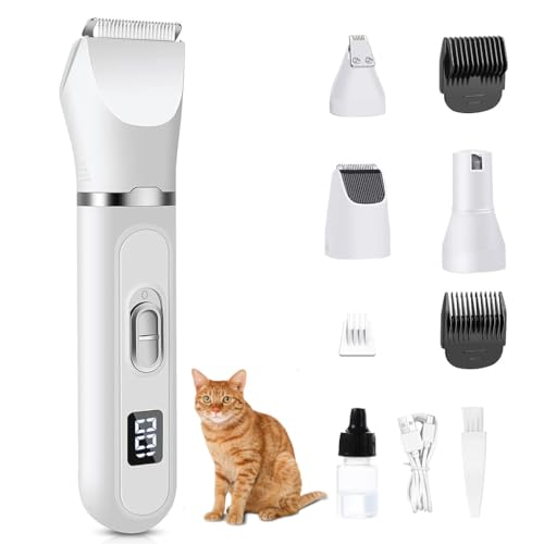 Image of Qpets Professional Dog Grooming Kit, 4 IN 1 Cat Dog Hair Trimmer with 3mm /9mm Combs, Low Noise Pet Nail Grinder, Foot Repair Tools for Shedding Seasons, Wound Care & Home Grooming