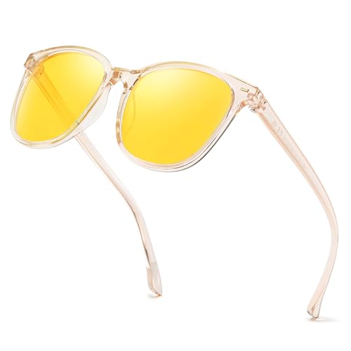 TJUTR Night Vision Driving Glasses for Women Men, Polarized Yellow Lens Anti Glare, Safety Nighttime & UV Protection TN2551