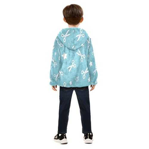 Scissors and Stars on Blue Toddler Fleece Jacket Girl Boys Hooded Fleece Jacket Coat Warm Outwear Zip-up 3-10T4