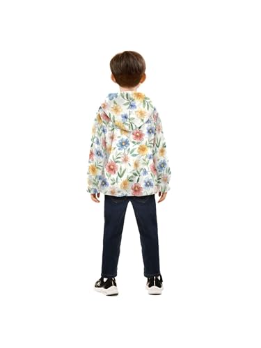 Watercolor Flowers Girls Fleece Jacket Girls Fall Jacket Boys Coats Zip Up Hoodie Children Outerwear 2-10T4