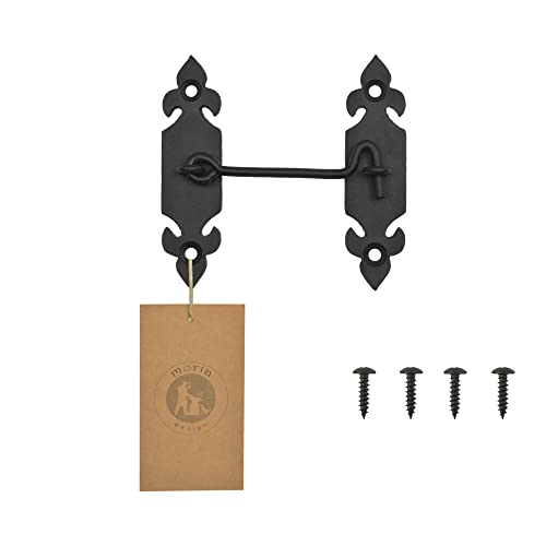MoriaDesign - Gancio rustico, con occhiello, 13 cm, colore nero, per cabina in ferro battuto, gancio per porta per finestre, cancelli, bagno, giardino, fienile e gancio, chiavistello decorativo per