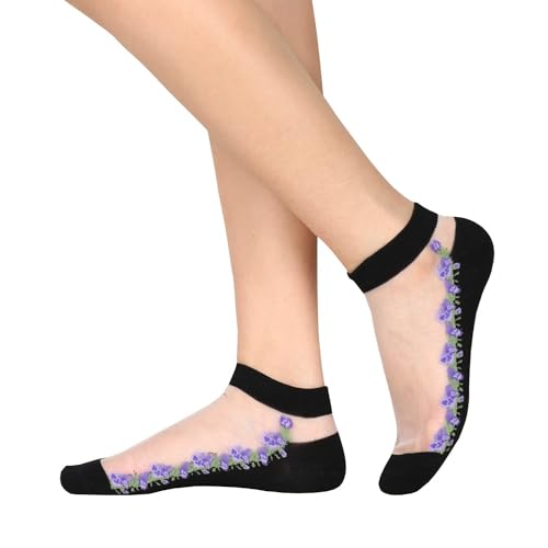 6 Pairs Floral Sheer Mesh Transparent Socks Ankle Lace Ultra Thin Fishnet See Through Jacquard Summer Socks3