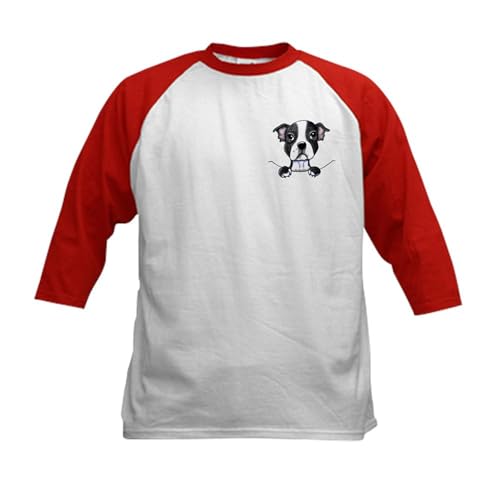 CafePress KiniArt Pocket Boston Kids Baseball Jersey Kids Cotton Baseball Jersey, 3/4 Raglan Sleeve Shirt Red/White