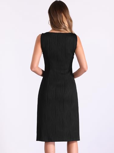 Allegra K Sleeveless Sheath Dress for Women's Boat Neck Textured Elegant Office Dress3