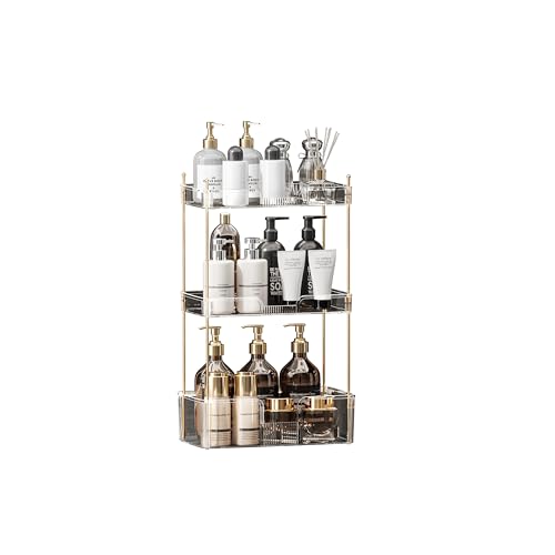 Image of Akinbas 3 Tier Bathroom Organizer Countertop Makeup Perfume Tray Skincare Organizer for Bathroom Dresser Vanity (White)