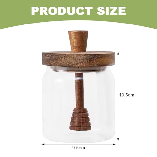 Miniatura 2 de Dzmuero Dispensador De Miel De Madera De Acacia Con Tapa - Dosificador Y Recipiente De Cristal Sellado, Tarro De Boca Ancha Para Guardar 1 Pieza, Transparente