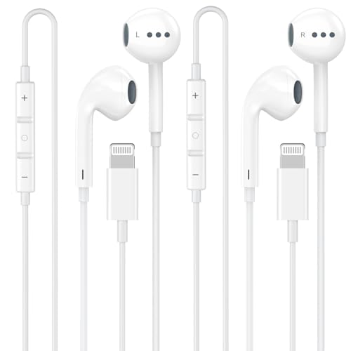 [Apple MFi Certified] iPhone Headphones Wired, 2Pack True Plug and Play Wired Lightning Earbuds/Earphones with Built-in Microphone & Volume Control HiFi Stereo for iPhone 14 13 12 11 Pro Max XS XR X 8