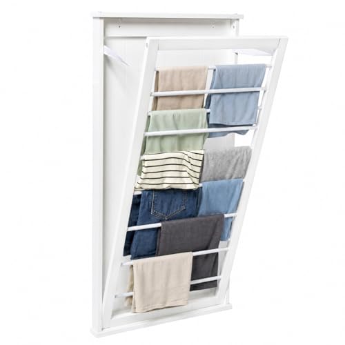 Honey-Can-Do Wall-Mounted Wooden Clothes Drying Rack with Drying Rod, Foldable Space-Saving Laundry...