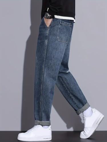 Image of Men's Loose Fit Denim Jeans | Mid Rise Straight Baggy Fit | Stretchable Casual Streetwear Jeans for Men