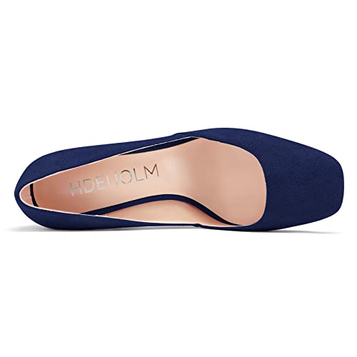 HDEUOLM Women Chunky Block Mid Heel Square Toe Pumps Slip-on Wedding Office Classic 3.0 Inches Heels Shoes4