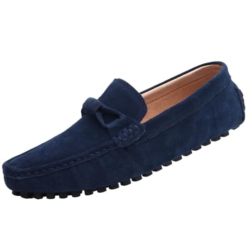 Prom Casual Slip-ons Round Toe Driving Loafers Suede Vamp Loafers for Men Anti-Slip Flat Heel