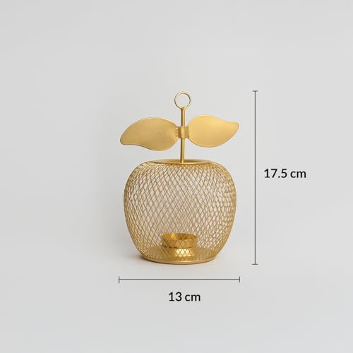 Image of MARKET 99 Metal Apple T-Light Holder Golden | Decorative Tealight Candle Stand for Diwali, Christmas & Festive Home Decor | Elegant Tabletop Accent for Weddings, Birthdays, Parties & Gifting