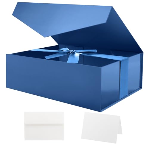 HAPPY POTATO Large Easter Gift Box withLid and Ribbon 11.5x8.1x3.8 Inches Groomsman Proposal Box Magnetic Blue Gift Box for Presents (Glossy Blue)