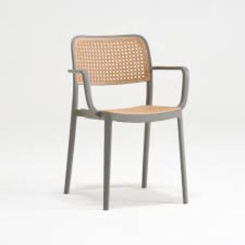 Image of Creative Rattan Dining Chair with Arms, Grey Frame and Plastic Cane Weave, Indoor Accent Chair with Woven Back and Seat (Pack of 2)