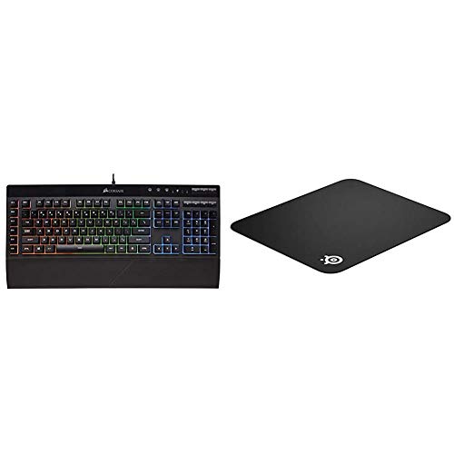 Corsair K55 RGB Gaming Keyboard & SteelSeries QcK Gaming Surface - Medium Cloth Mouse Pad of All Time - Optimized for Gaming Sensors