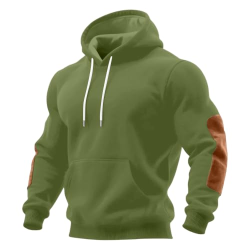 Mens Pullover Hoodie Elbow Patch Kangaroo Pocket Drawstring Casual Travel - image 3