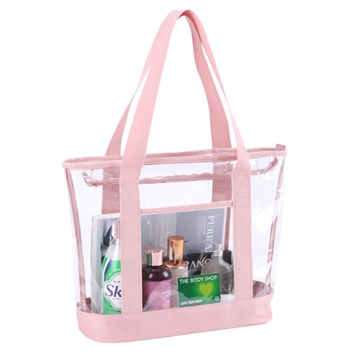 BORMELUN clear tote bag,Purse handle with zipper for work plastic transparent see through women