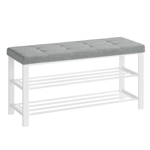 SONGMICS Shoe Bench, Storage Bench, Entryway Bench with Cushion, Shoe Shelf with Seat, Space-Saving, Modern Style, for Living Room, Bedroom, Hallway, Dove Gray and Cloud White ULBS579W01