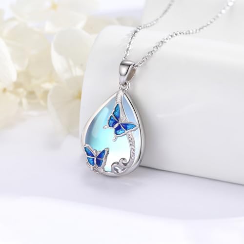 Bee/Butterfly/Dragonfly/Owl Necklace for Women 925 Sterling Silver Moonstone Animals Pendant Necklace Animals Jewelry Gifts for Women Girlfriend Mom2