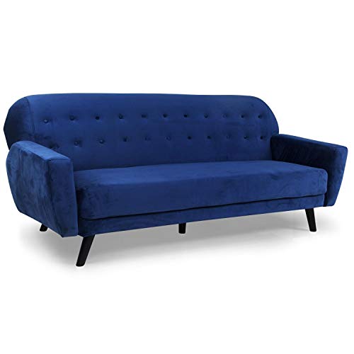 Menzzo Canapé Convertible scandinave Helios Velours Bleu