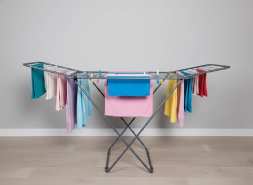 Image of WONJU Foldable Clothes Drying Rack, White Metal, Large, Space Saving, Lightweight, Portable, Multi-Level Drying, Indoor and Outdoor Use Grey Color