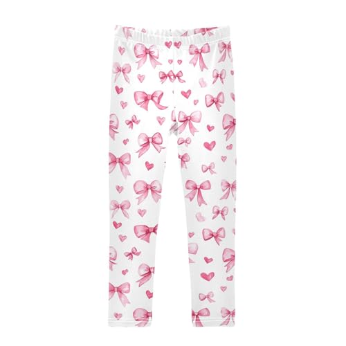 Wusikd Watercolor Pink Bows Girls' Leggings Toddler Doodles Hearts Kids Yoga Pants Dance Active Tights 4T