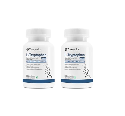 Trexgenics L-TRYPTOPHAN 500mg Essential amino acid, Stress, Mood, Relax, Restful Sleep Support (60 Vcaps) (2)