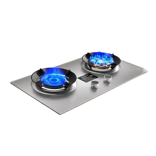 THEGA Estufa De Gas De 2 Quemadores, De Acero Inoxidable, para Interiores, con Temporizador, De Sobremesa Independiente Y Encendido Automático(NG)