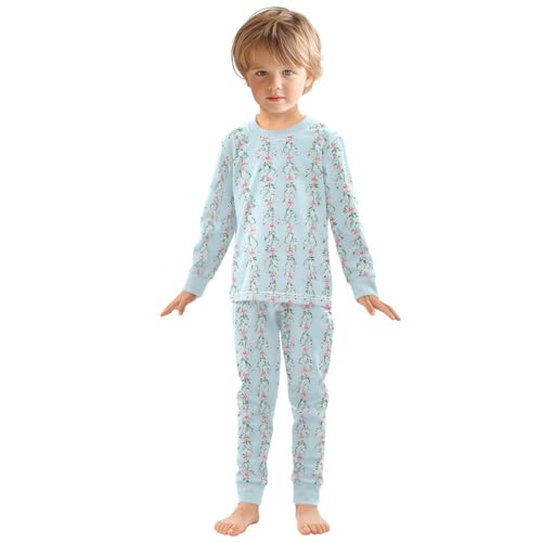 Cartoon Pajamas Set Pink Bows Flower Pattern Leaves Long Sleeve PJs Cotton Jammies Sleepwear Top and Pants3