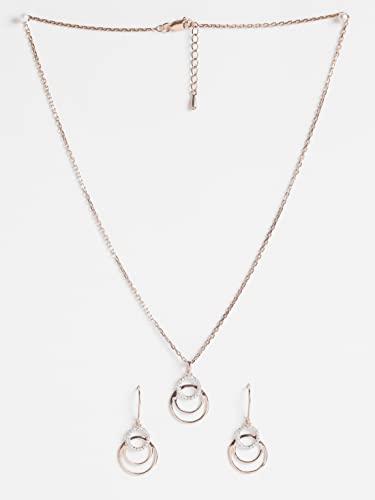 Image of Clara 925 Sterling Silver Irina Pendant Earring Chain Jewellery Set | Rose Gold Rhodium Plated, Swiss Zirconia | Gift for Women & Girls