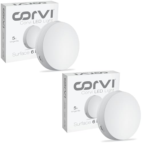 Image of CORVI LED Surface 6 Ceiling Light | 23 Watts illumination using 15 Watts power | Dimmable & Driverless | Backlit for Maximum Output | 3000K Warm White (Pack of 2)