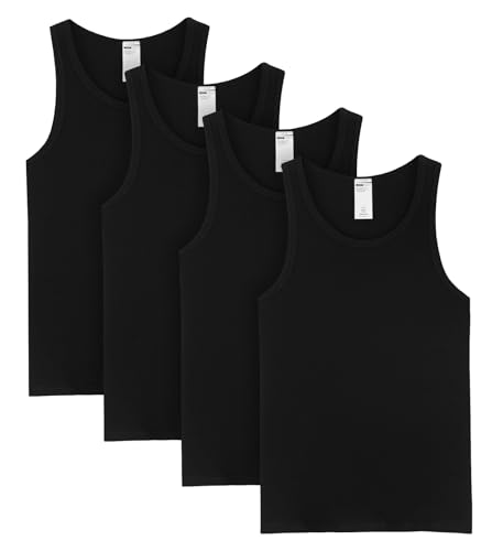 LAPASA Men's 100% Cotton Ribbed Tank Tops Ultra Soft Sleeveless Crewneck A-Shirts Basic Solid Undershirts Vests 4 Pack M35