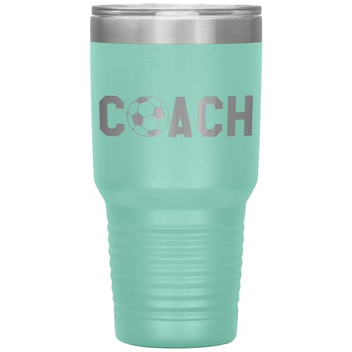 JFWcreations Soccer Coach Tumbler - 30oz Insulated Engraved Stainless Steel Cup Gift, Teal