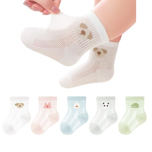 5 Pairs Toddler Baby Girl Boy Infant Kids Socks, Summer Cute Animal Soft Cotton Thin Mesh Socks, 0~5T